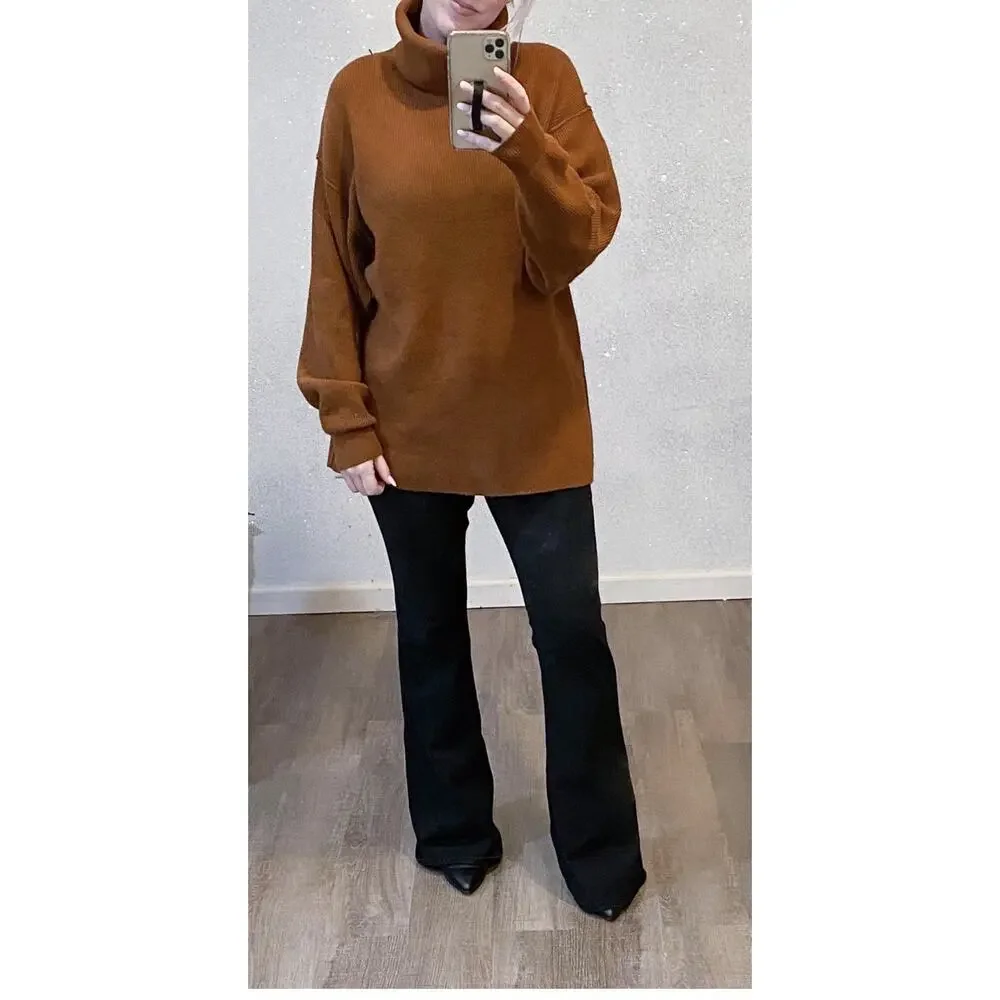 Free People Softly Structured Knit Tunic Sweater Sienna Orange Large Oversized